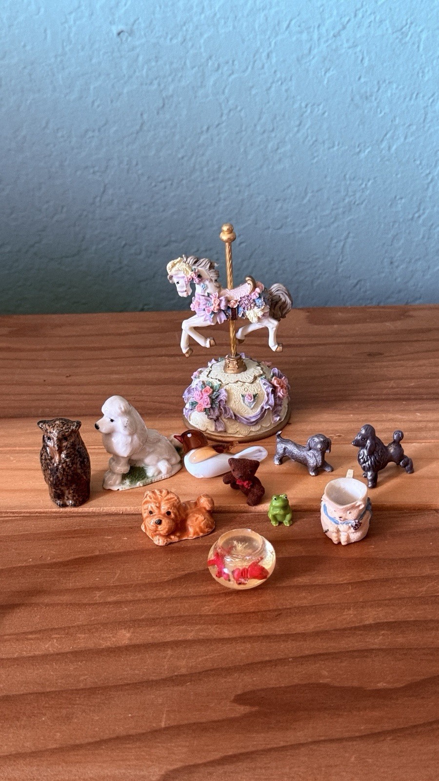 Vintage 11 Pc Miniature Figurine Lot Carousel Horse Dogs Owl Animals
