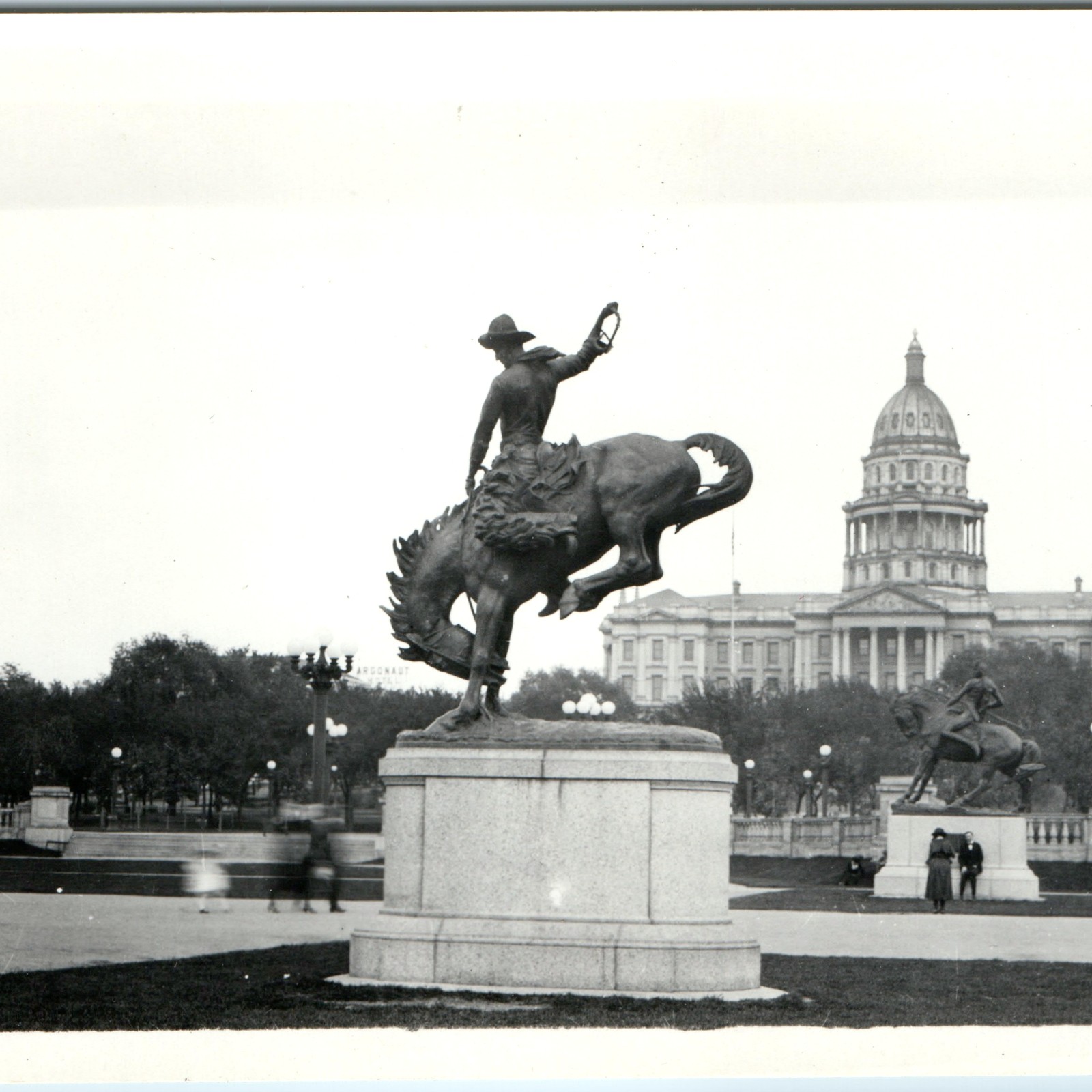 c1920s Denver CO State Capitol Building Snapshot Photo Bronco Buster Statue Park