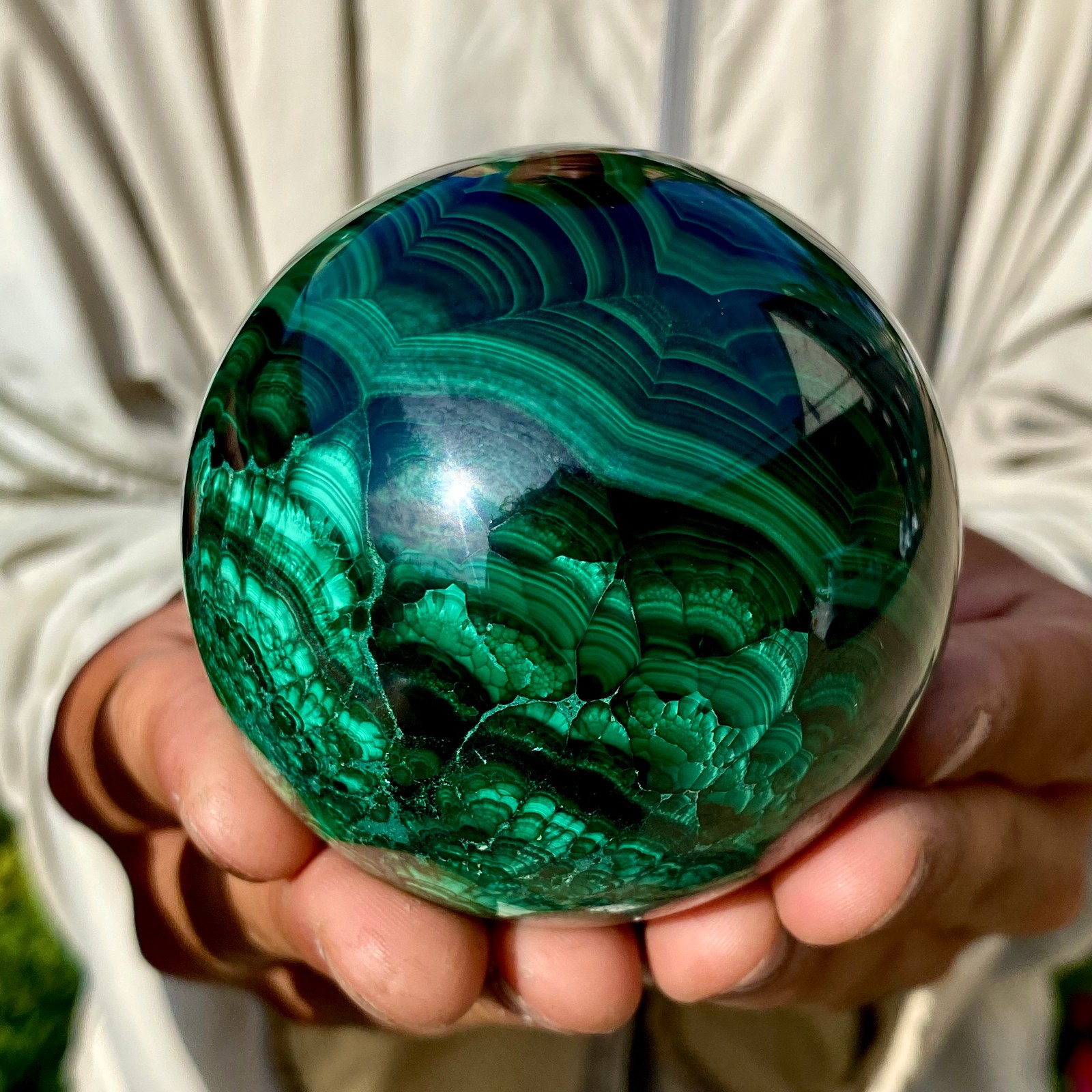 1.54LB Rare Natural Malachite quartz hand Carved sphere Crystal Healing Gem ball