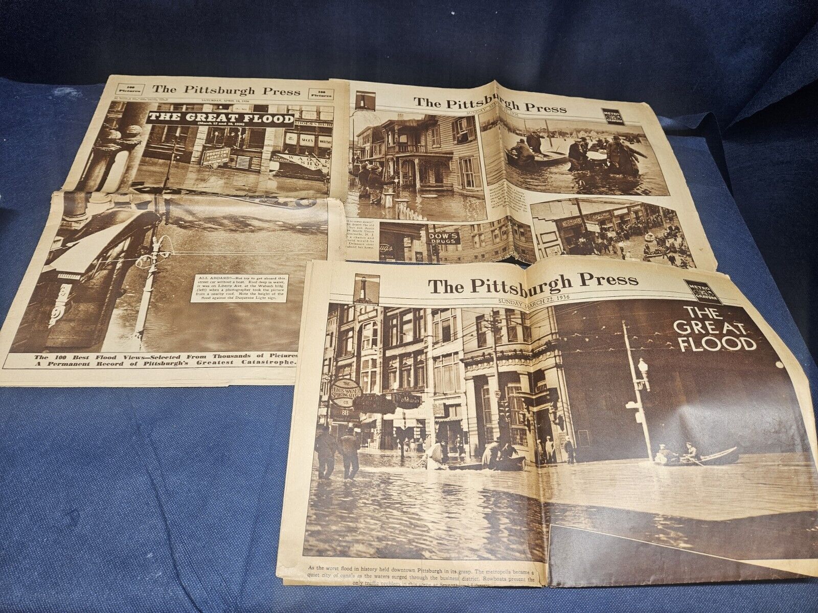 Antique 1936 March/April Newspapers(3) From Johnstown Flood By Pittsburgh Press