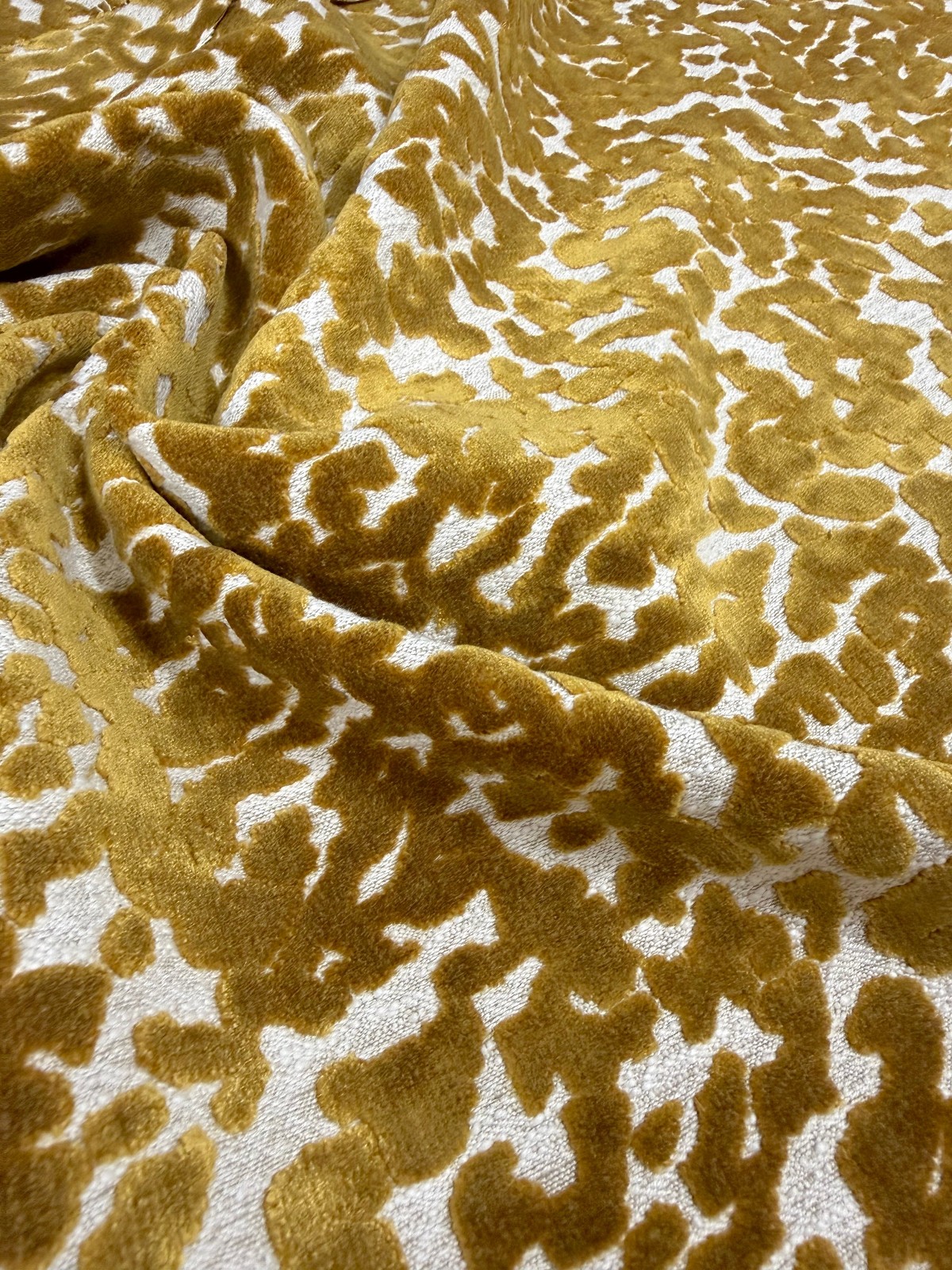Casamance Ocema Moutarde Saffron Yellow Animal Spot Cut Velvet Fabric 7.875 Yds