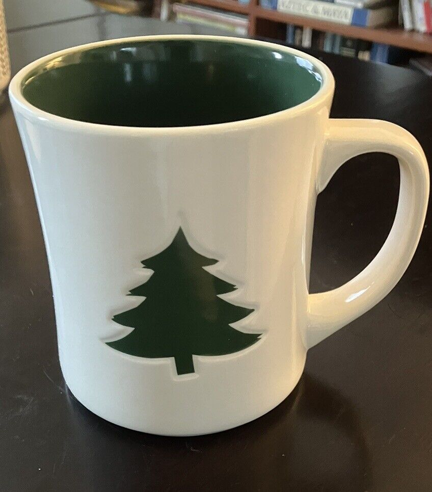 Starbucks 2008 White Coffee/Tea Mug Cup Holiday Christmas Green Pine Tree 12oz