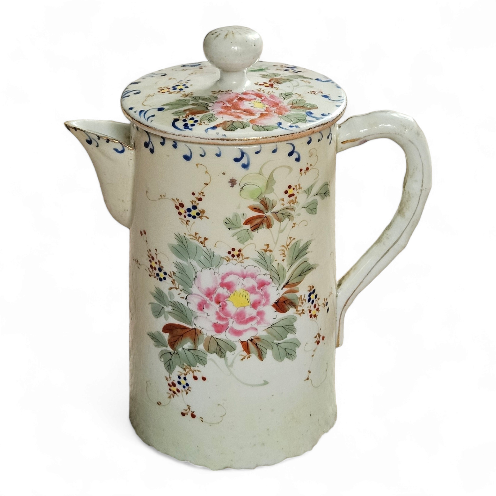 Colorful Vintage Japanese Hand Painted Coffee Pot with Lid