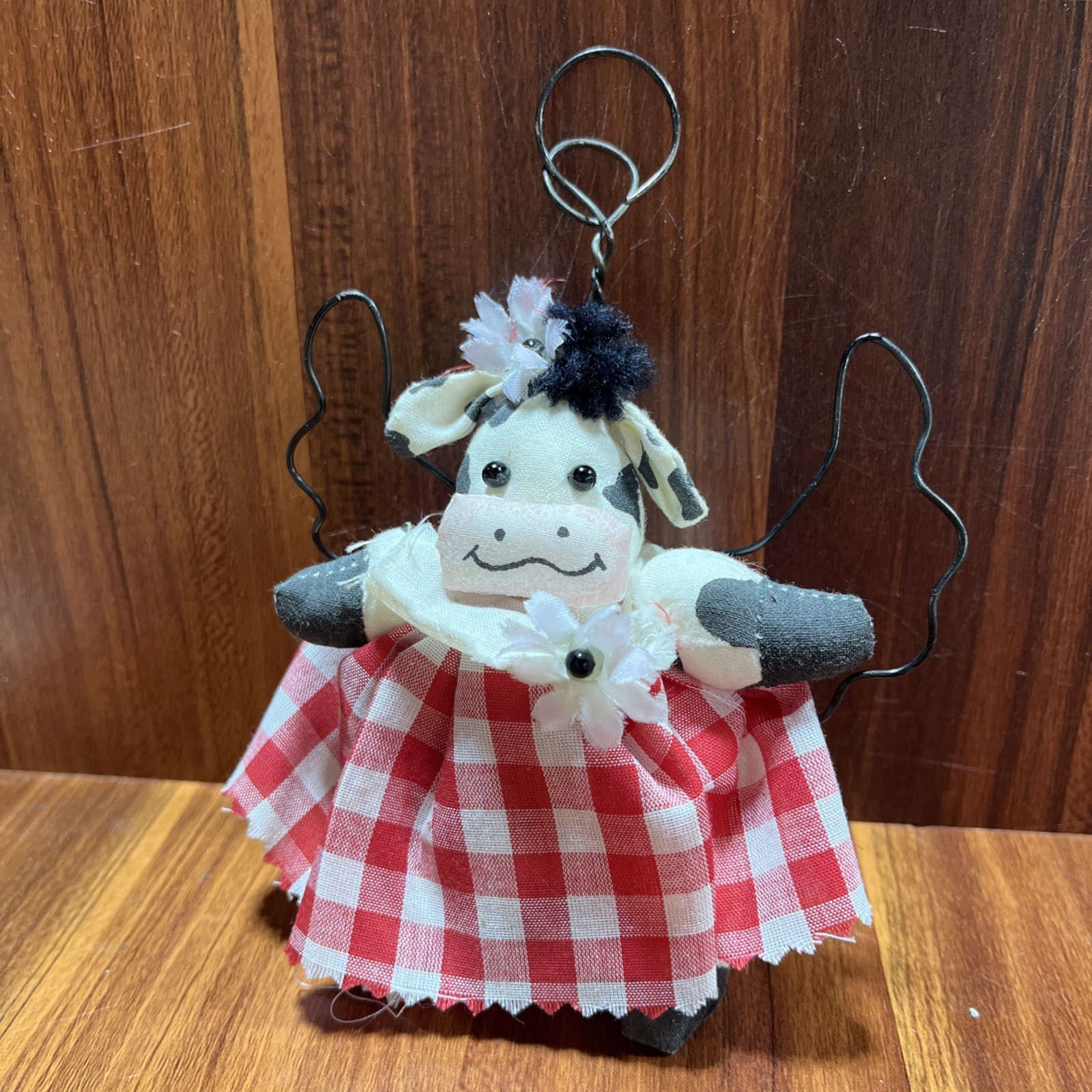 VTG Farmhouse Cow Angel Gingham Dress Cottage Core Grandma Farm Decor