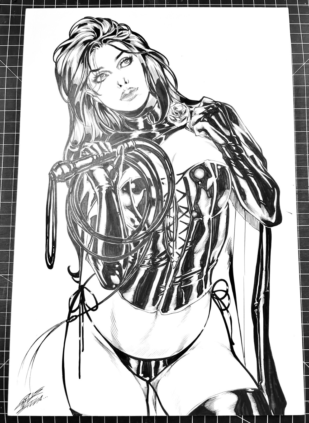 Signed Carlos Silva Black Queen Inked Commission 11X17 Ed Benes Studio