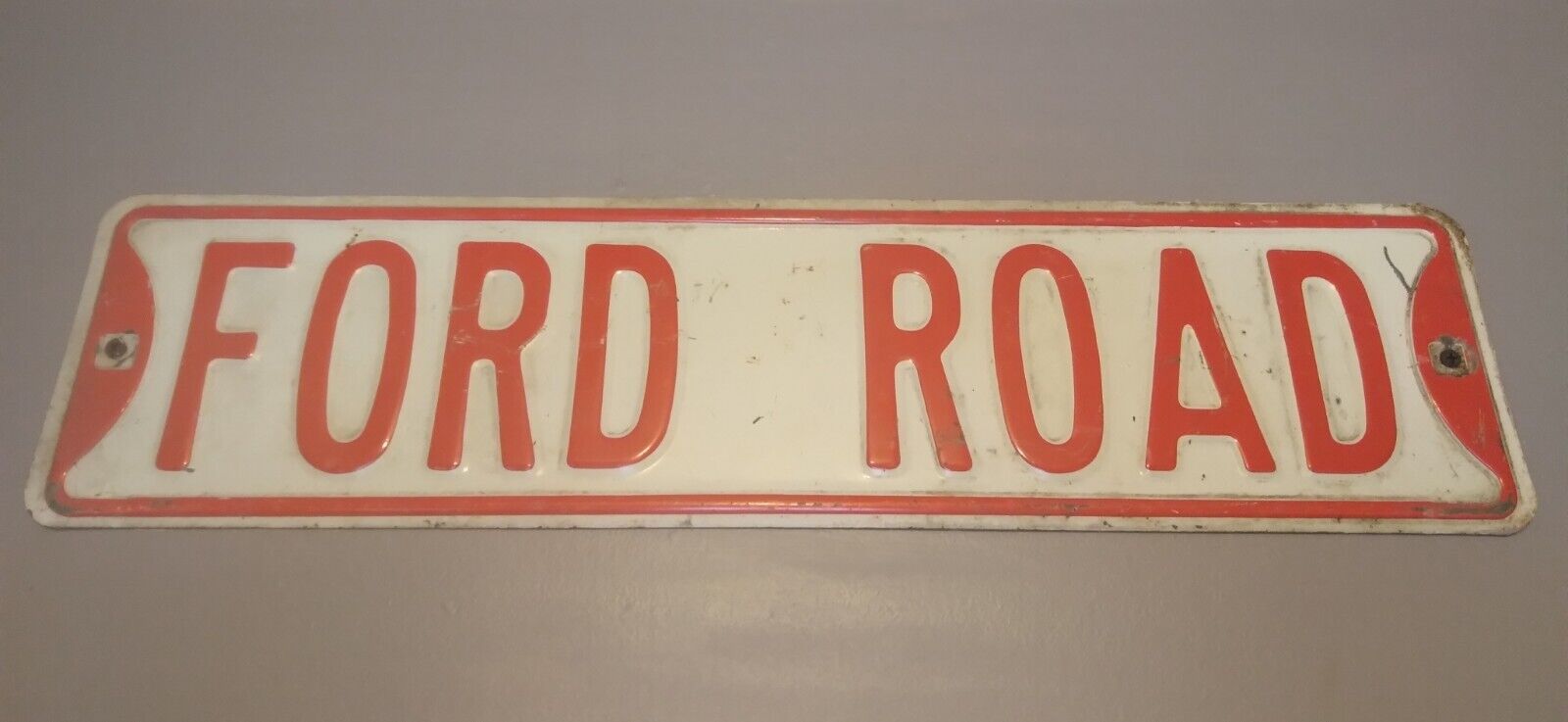 Vintage Florida Steel Street Sign - FORD ROAD Red & White 24x6