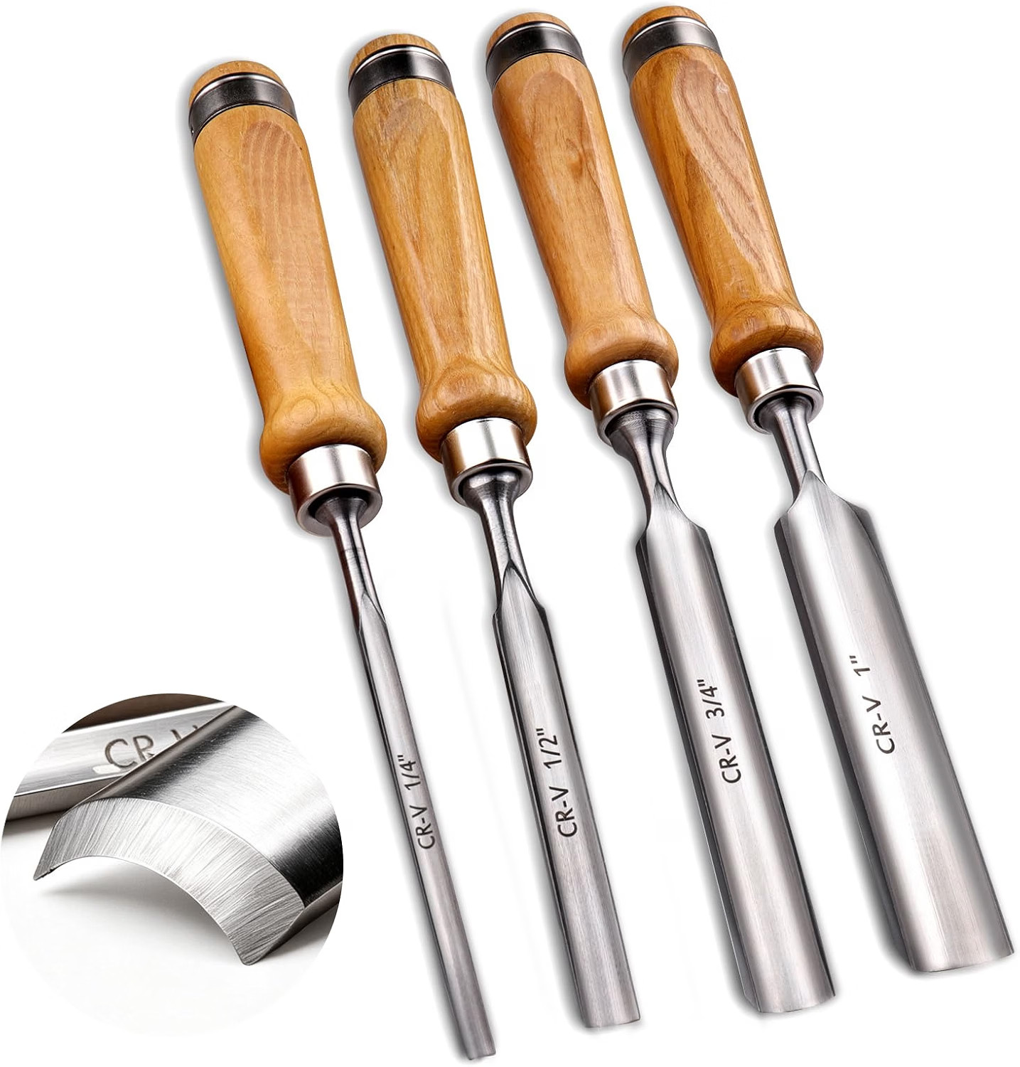 4-Pieces Woodworking Wood Chisel Set,CR-V Steel Sharp Curved Edge Gouge Firm