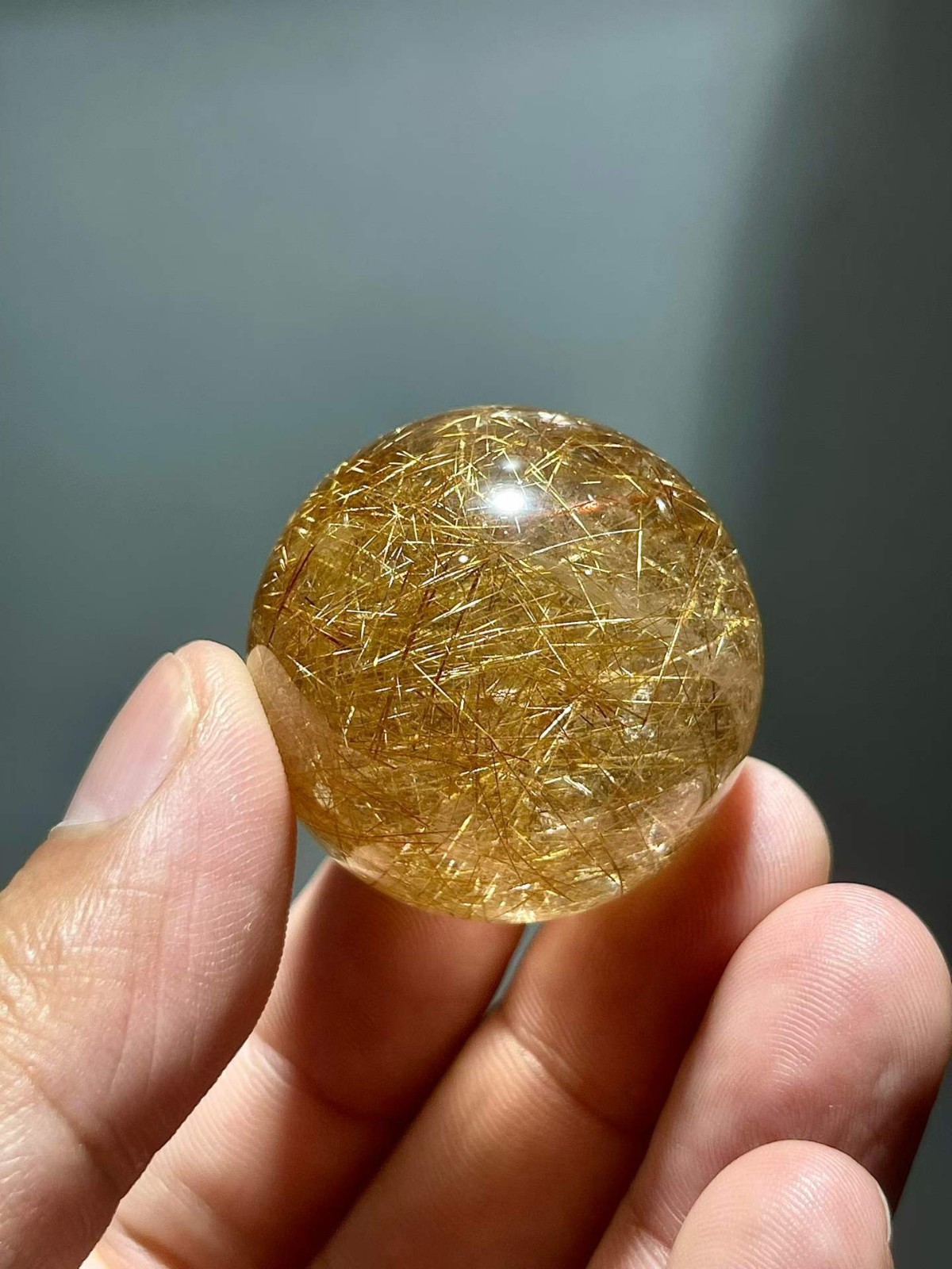 55g Natural Golden Rutilated Quartz Sphere Crystal Ball Reiki Healing Decor