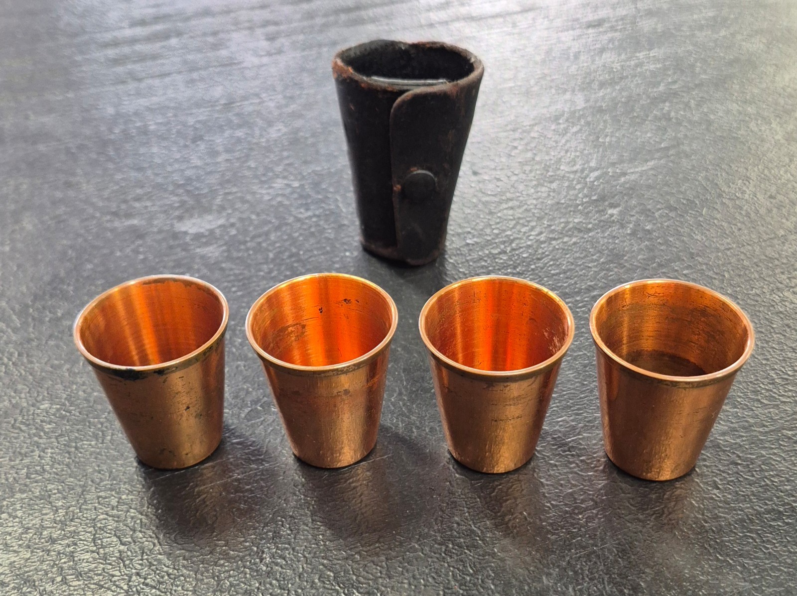 Vintage West Bend (WB) Solid Copper Nesting Travel Shot Glasses Set