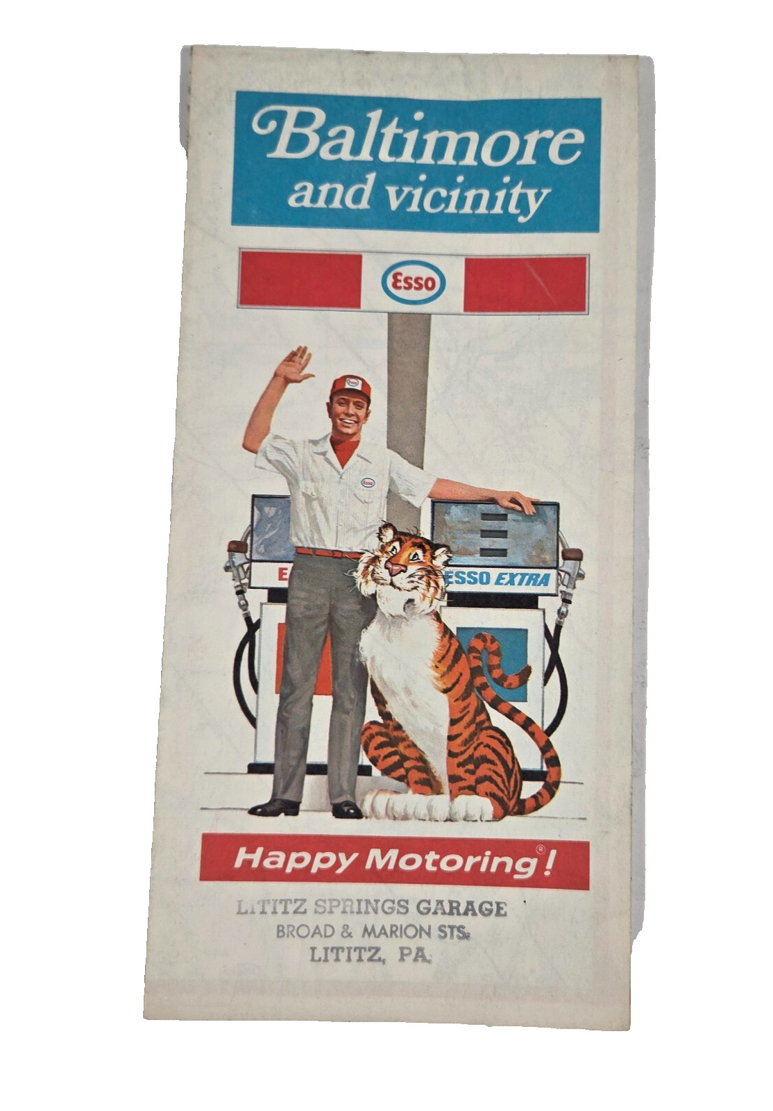 1972 ESSO HUMBLE OIL ROAD TRAVEL MAP BALTIMORE & VICINITY Lititz Springs Garage