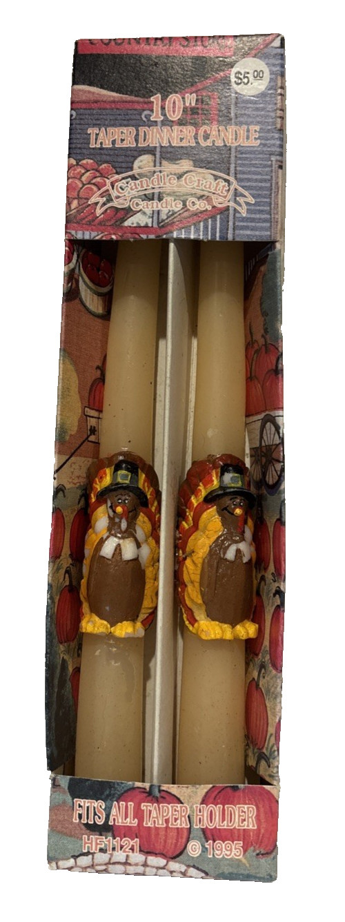 Vintage Thanksgiving Taper Candles Turkey Pilgrims 10 In Candle Craft Co Boxed