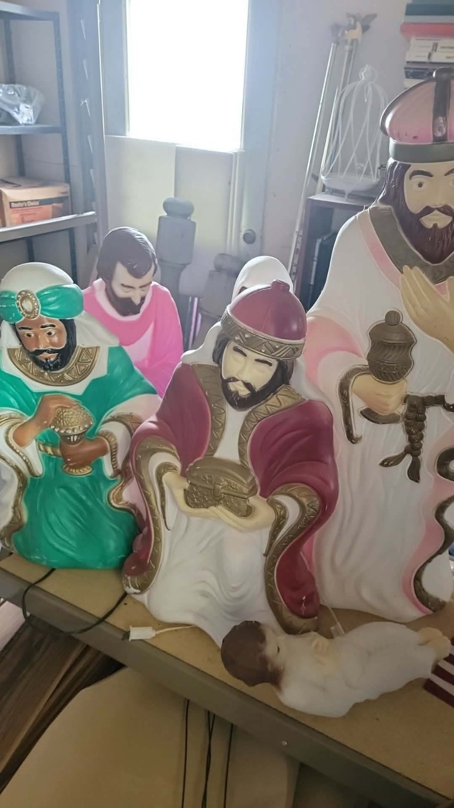 Vintage 6pc Empire Mary Joseph & Baby Jesus Christmas Nativity Lighted Blow Mold