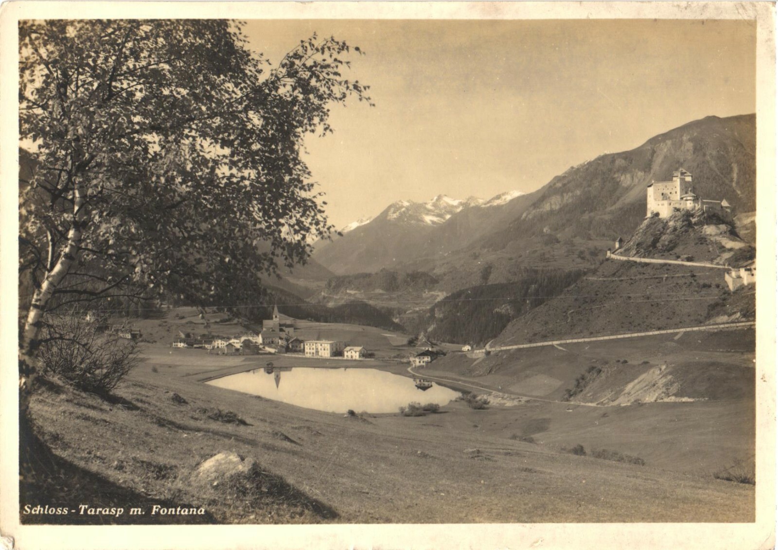 Tarasp Switzerland Schloss Tarasp Castle Fontana RPPC Real Photo Postcard Unused
