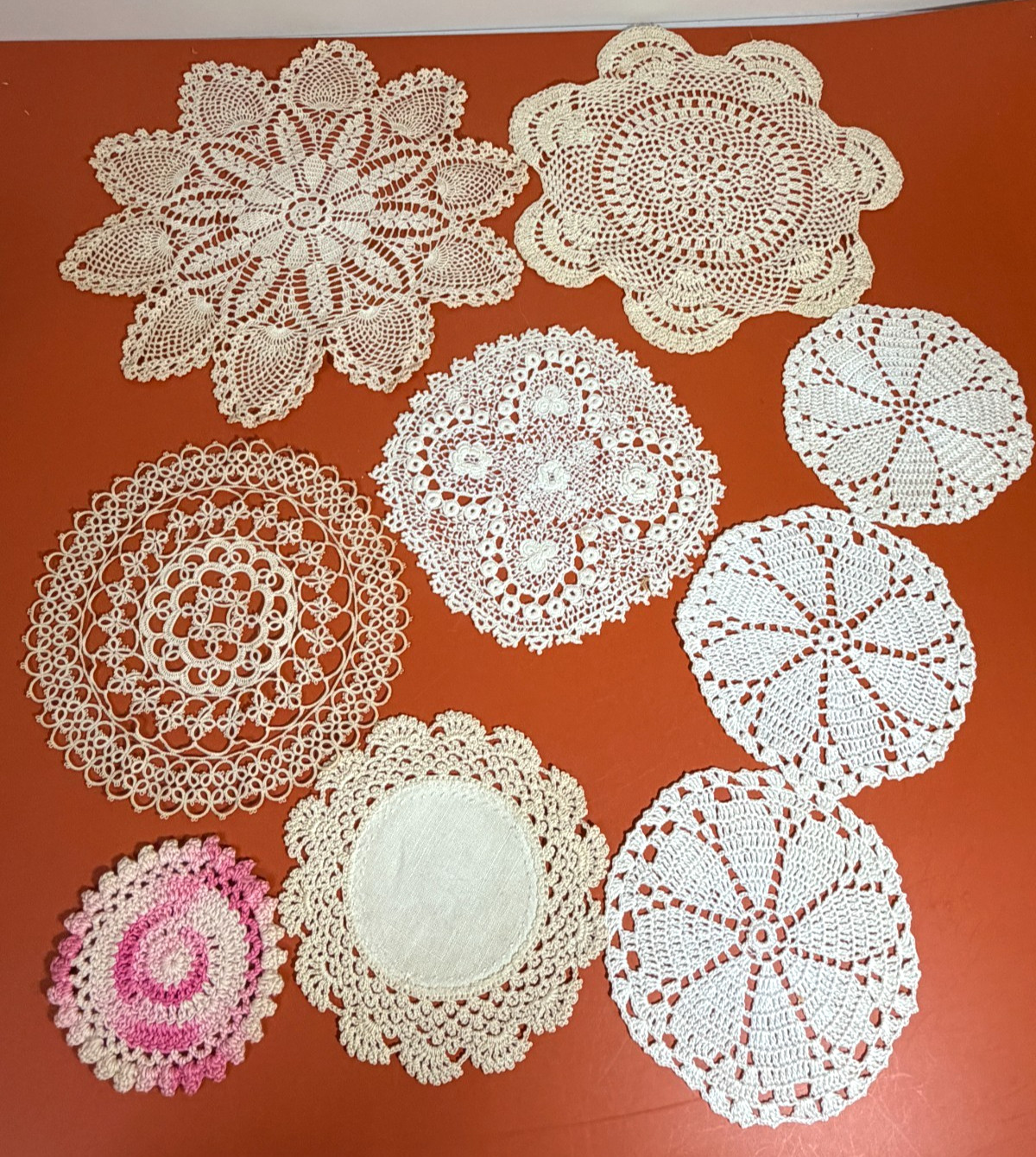 9 Crochet Tatted Lace Doilies Mixed Lot White Ecru Floral Vintage Handmade