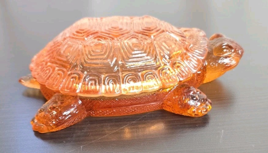 Vintage Depression Glass Turtle Covered Candy Dish Trinket Box