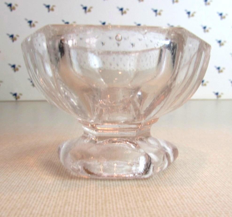 Vintage Clear Glass Pedestal Hexagon Open Salt Cellar Dip