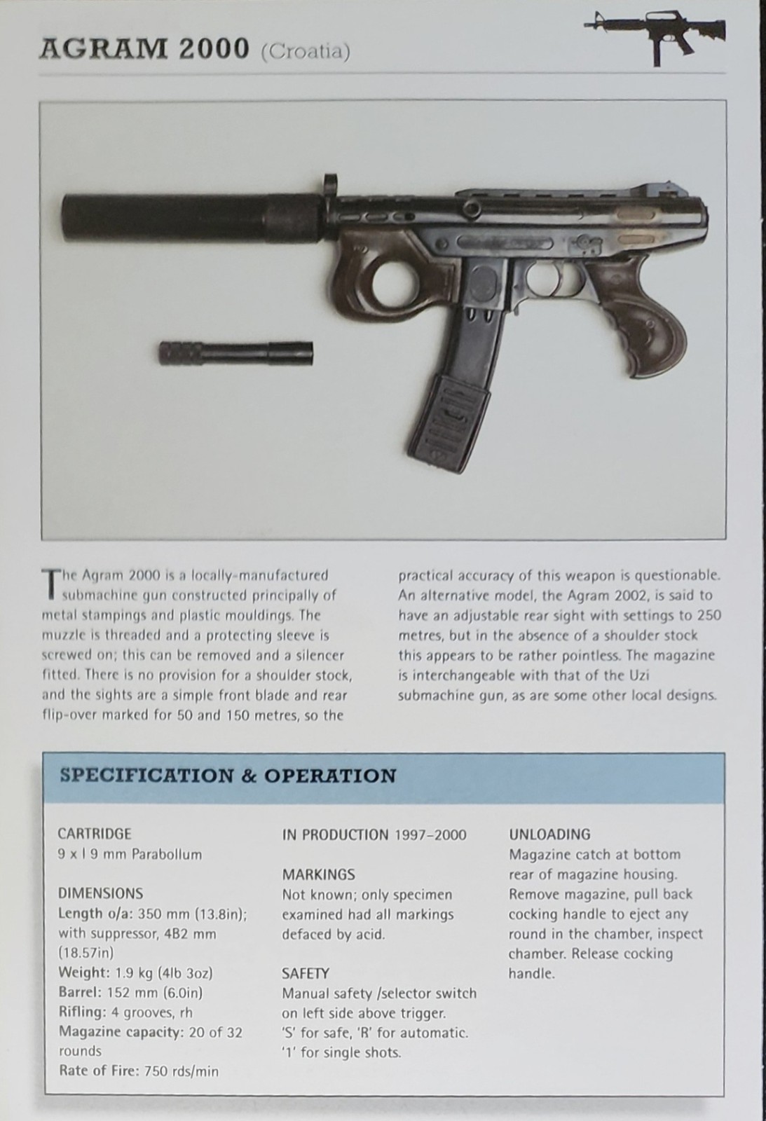 Agram Gun Picture Out of Print Original Info Sheet Vtg Article   