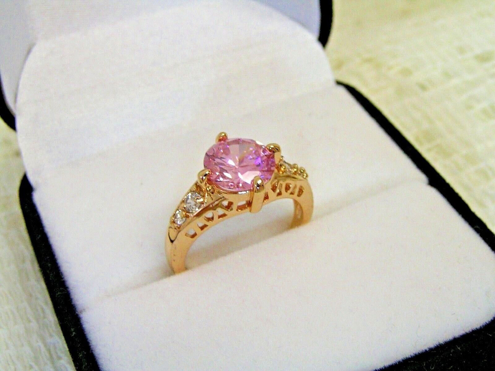 Ahoy: Sapphire (Pink) ring Size 5.25, White Sapphire, 10K yel gold plating #2093