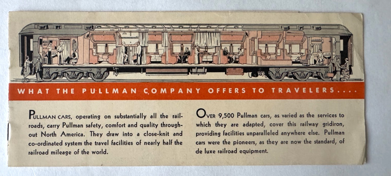 Vintage ca 1930s Pullman Company RR Rail Train Car Illustrated Brochure