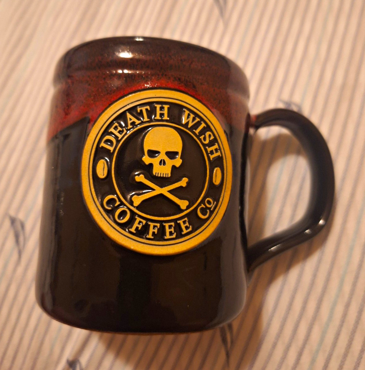 Death Wish Coffee Co Deneen Pottery Mug 2016 Black Brown Gold