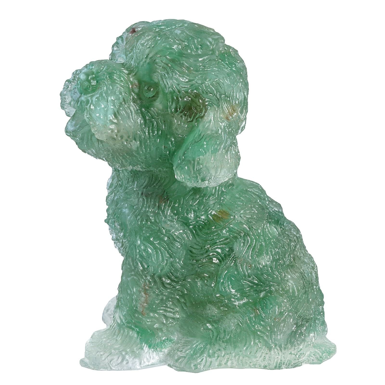 Poodle Crystal Figurine Resin Sitting Dog Stone Ornaments Green Aventurine
