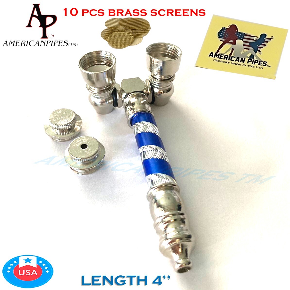 Americanpipes nickel double bowl metal Tobacco Smoking Pipe w brass screen N314