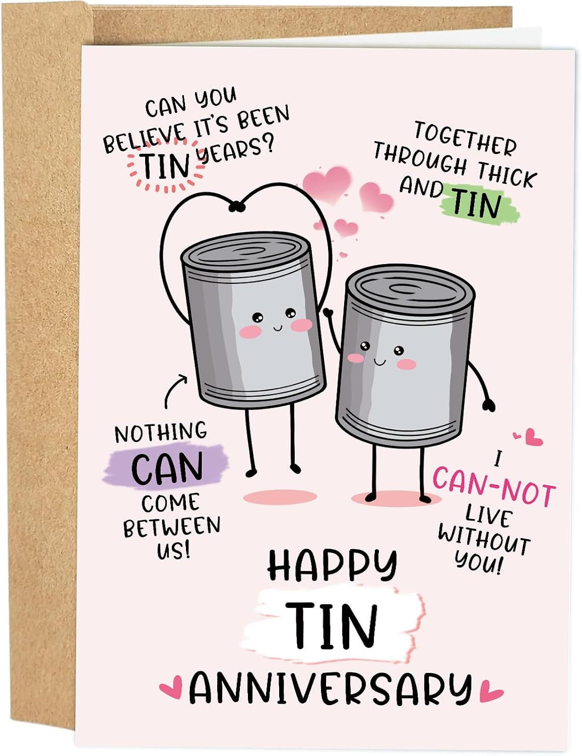 Funny 10 Years Anniversary Card, Cute Tin Pun 10th Anniversary Card for Husband