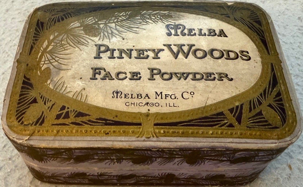 Antique 1910’s Art Nouveau Piney Woods Face Powder Box Melba Cosmetics SEALED 
