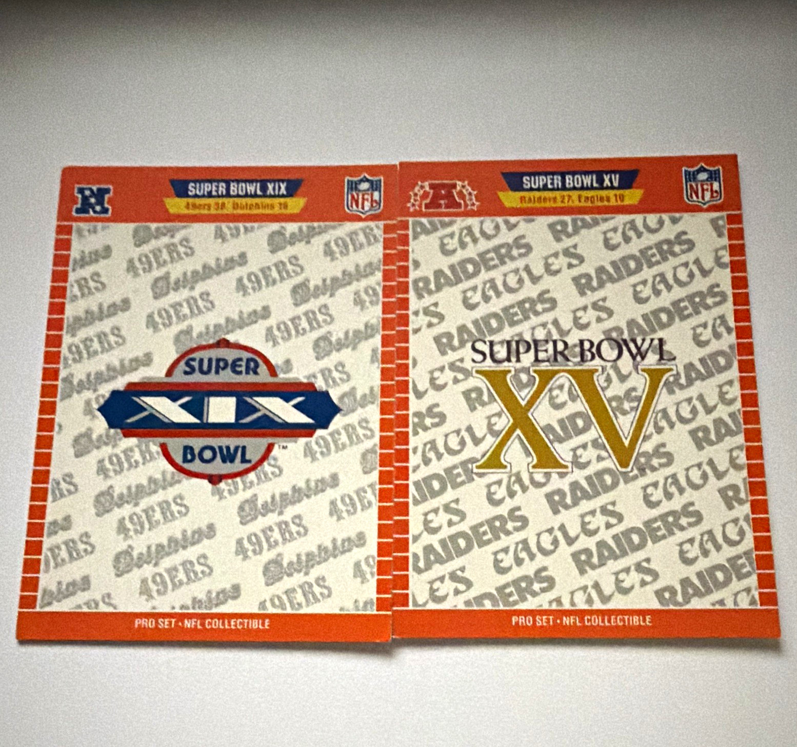 Pro Set NFL Collectible Super Bowl XIX & XV Trading Cards Lot of 2 (1989)