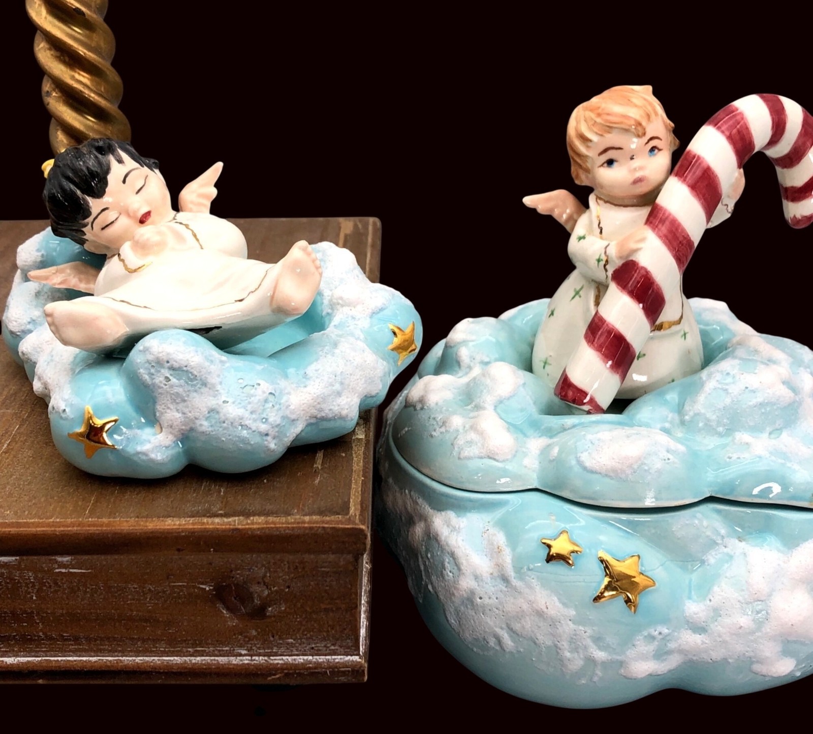 Vintage Studio Ceramic Angel Trinket Dish & Candle Holder 1959 Marie Hall Signed