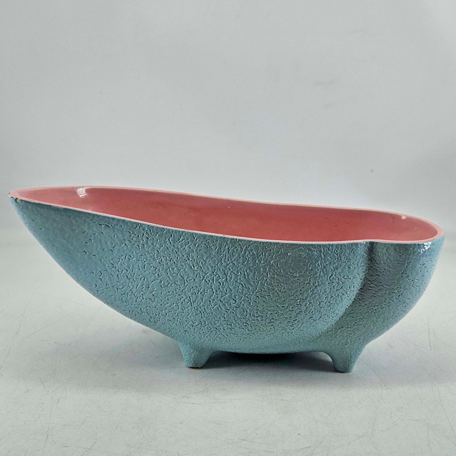 Vintage McCoy Pottery Ceramic MCM blue Pink footed dish decor