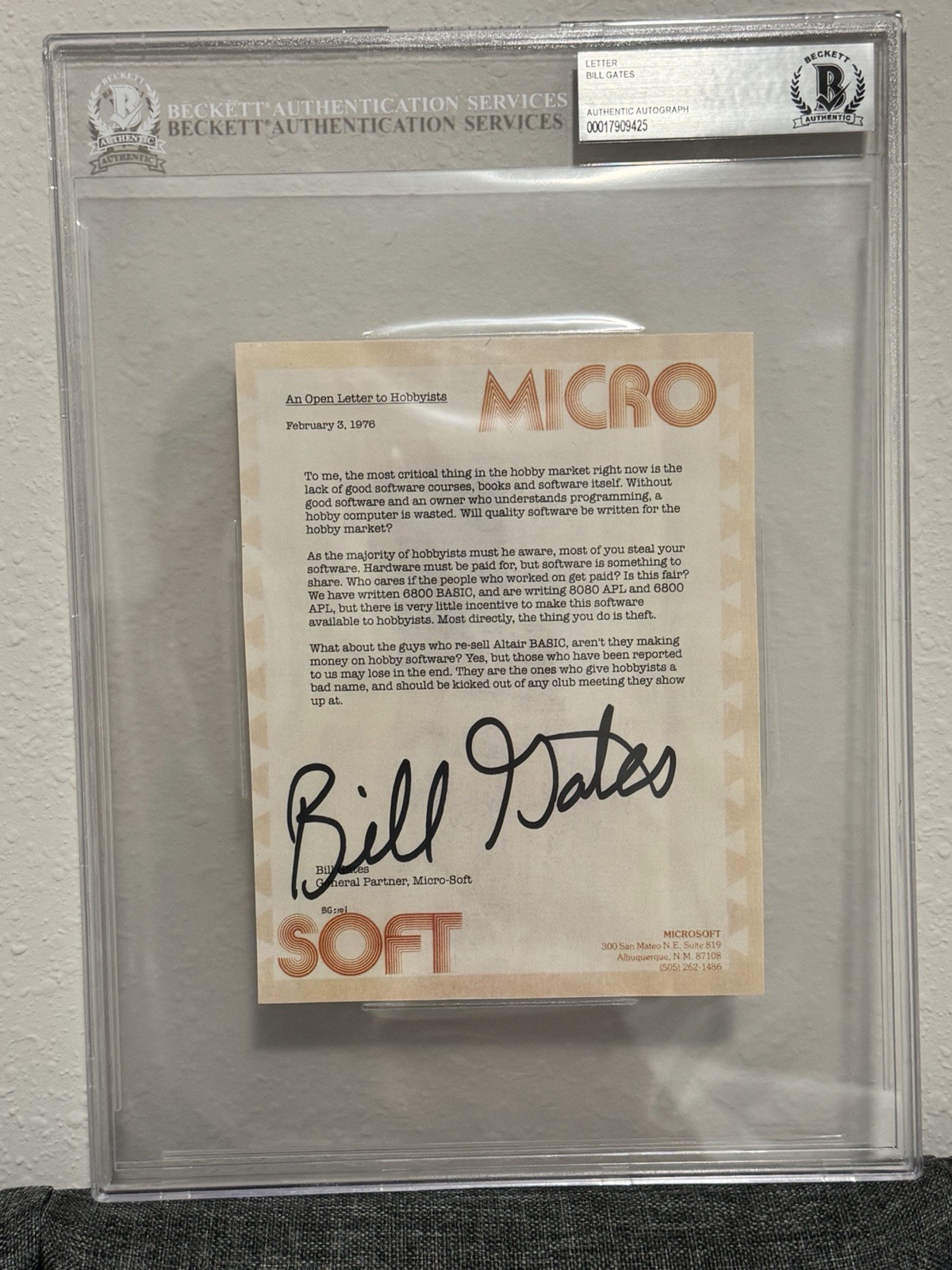 Bill Gates Signed 1976 Microsoft Hobbyist Letter BGS BAS Beckett Autograph