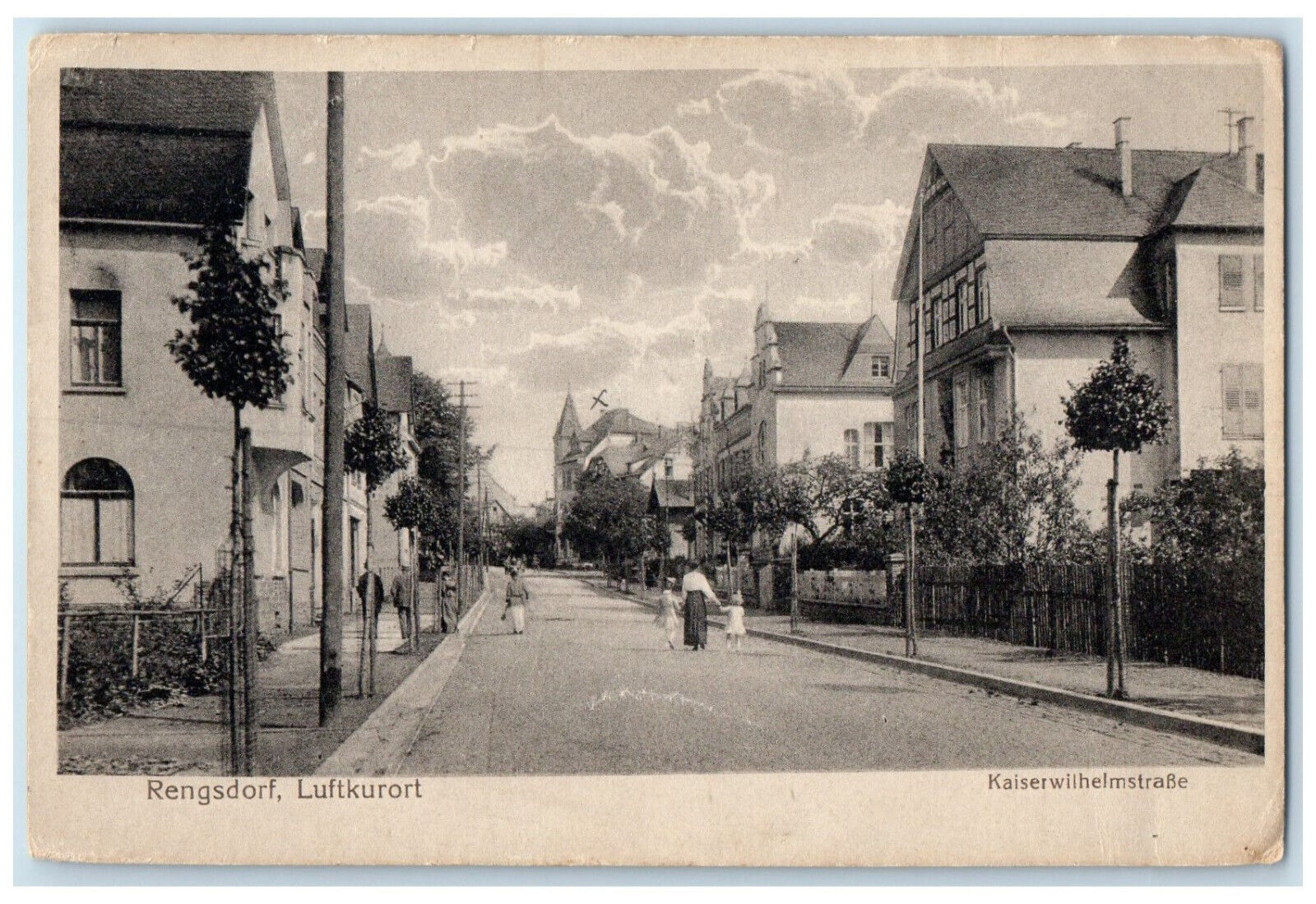 1918 People Walking in Kaiser Wilhelm Street Scene Rengsdorf Germany Postcard