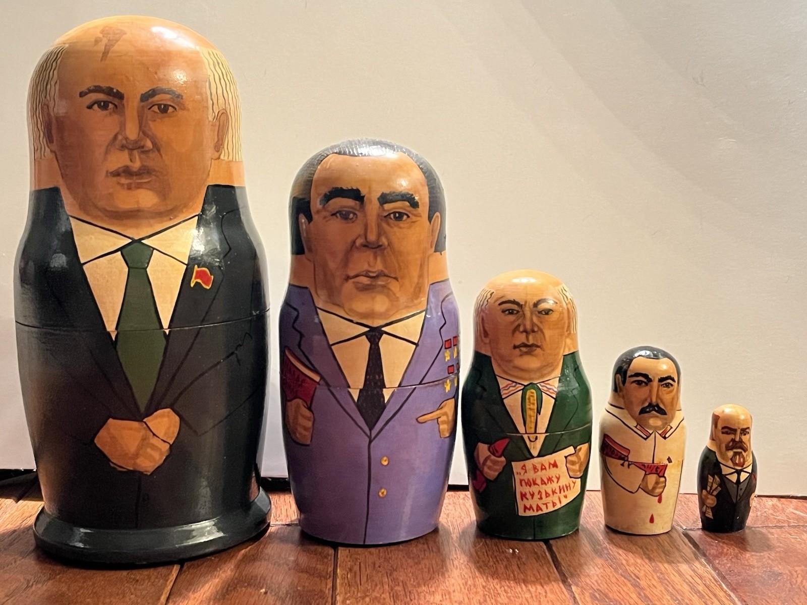 USSR Soviet Russian Political Leaders Nesting Doll Set Of 5 Hand Painted Vintage