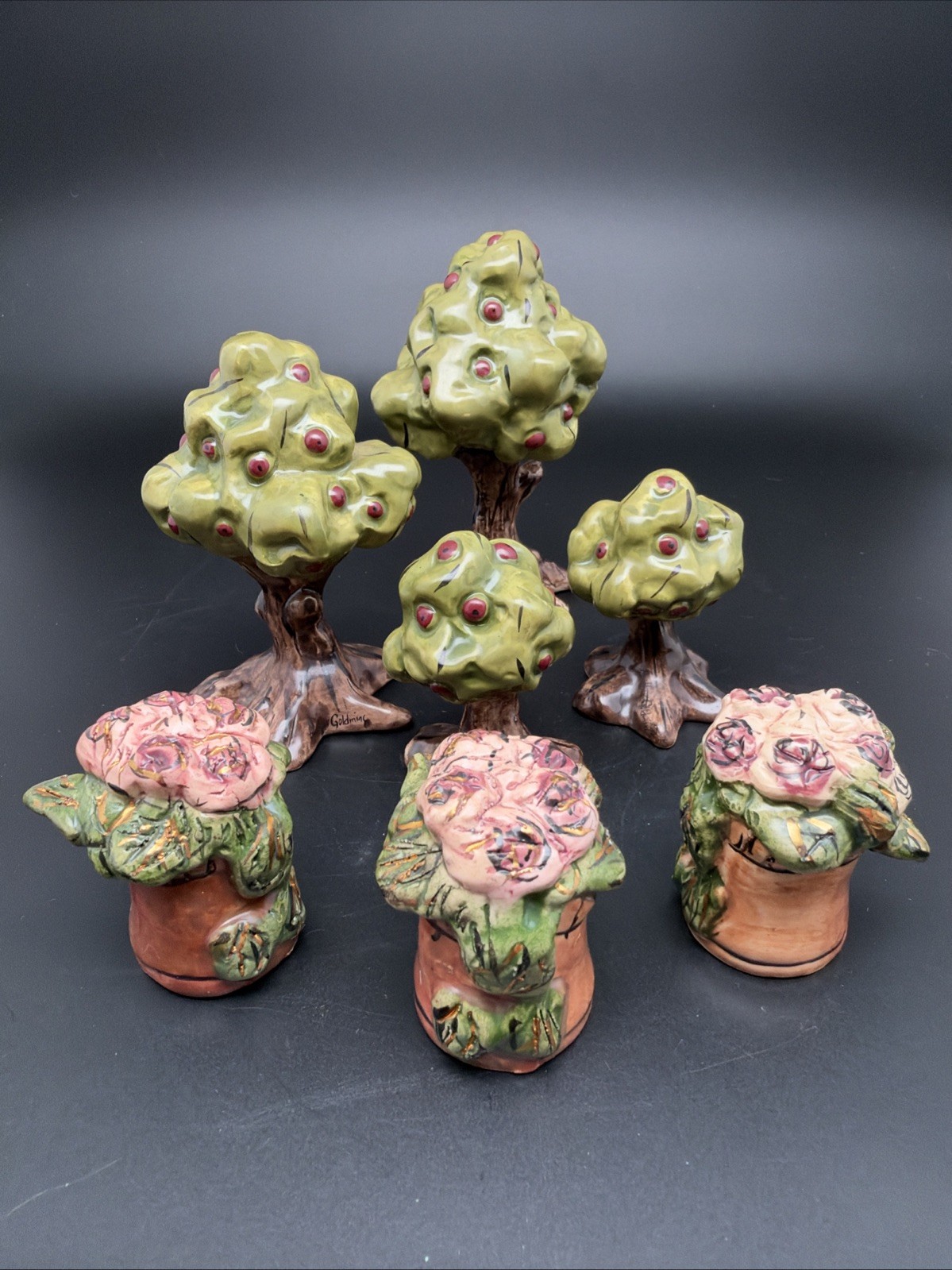 RARE Blue Sky Clayworks Heather Goldminc LOT of 7 - 4 Trees & 3 Flowers READ