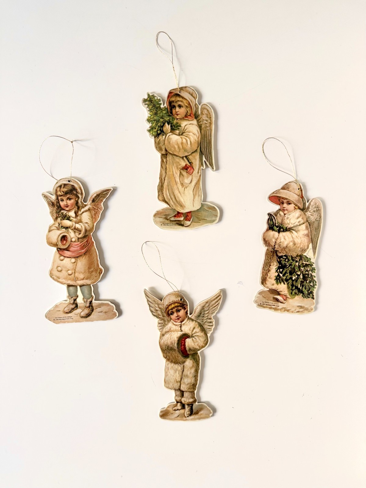 Vintage 1983 Merrimack Gold Stamped Victorian Angels Decorations 5” 4pcs