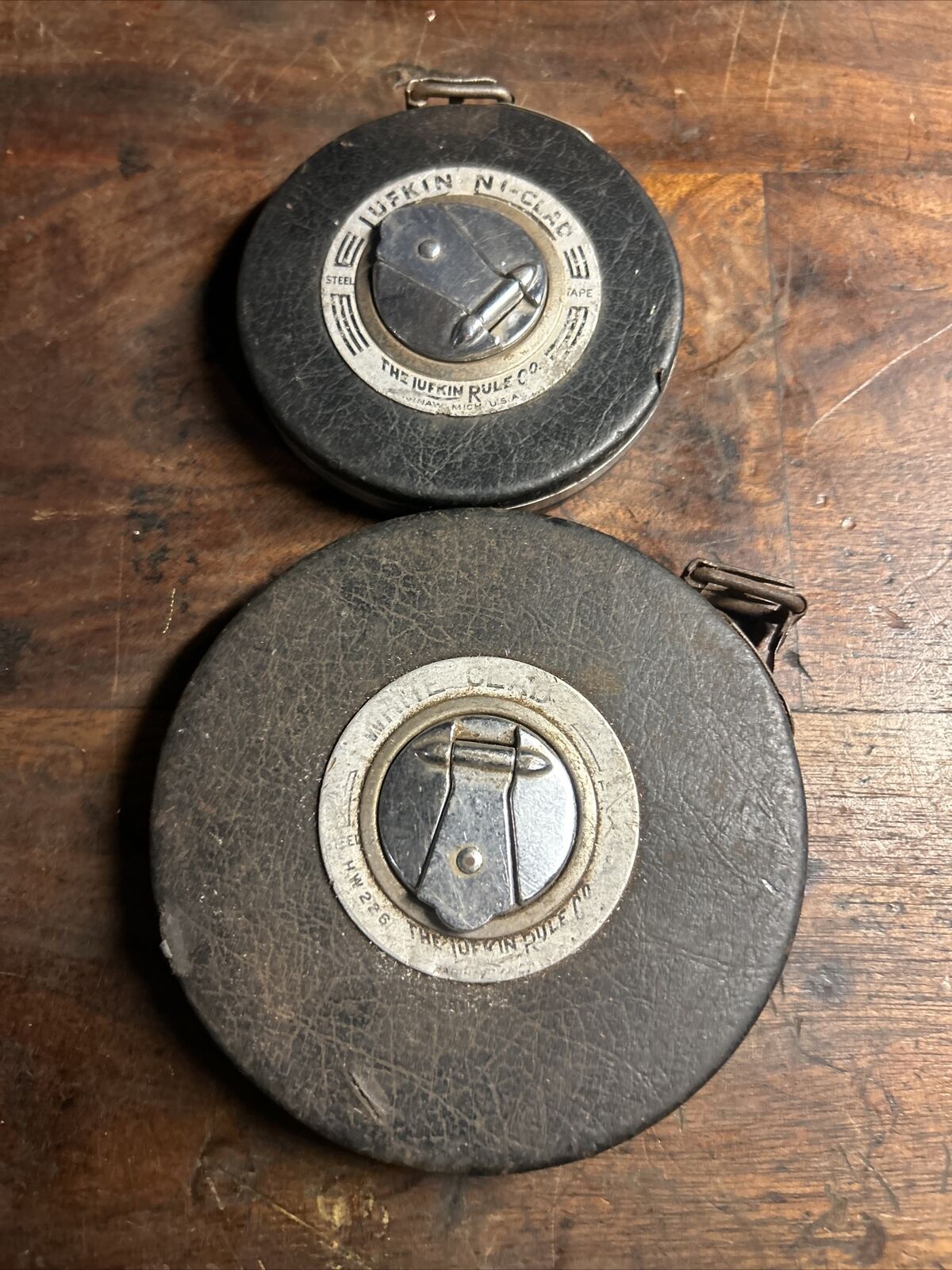 2 Vtg  Lufkin Tape Rule Measures | Leather Cover | White + Ni Clad 100’ 50’