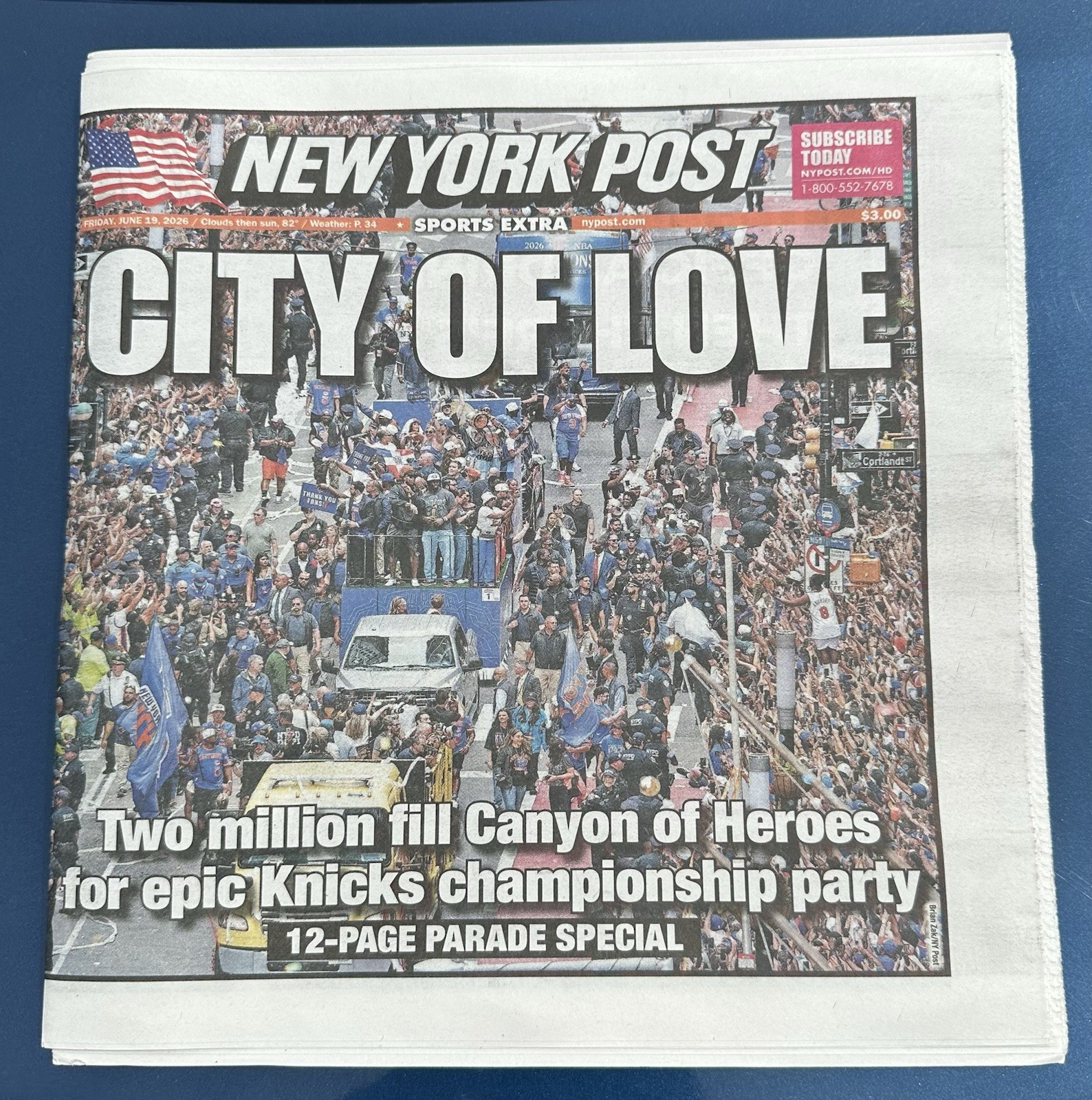 🏆 🗽 New York Post CITY OF LOVE Knicks Champions Parade Newspaper 6/19/26 🏆🗽