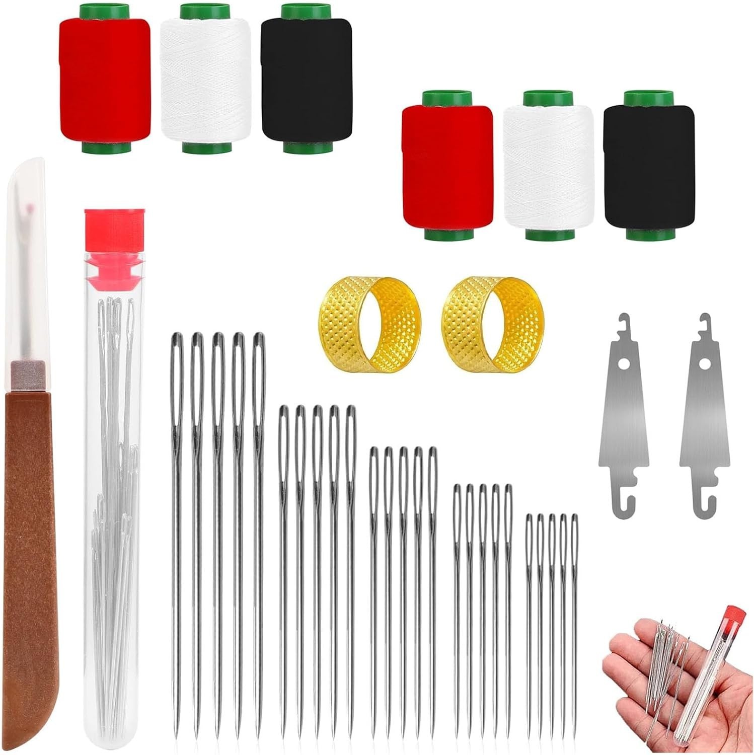 Big Eye Steel Sewing Needles Kit,37Pcs Sewing Tool Set-Steel Needles,Thread Ripp