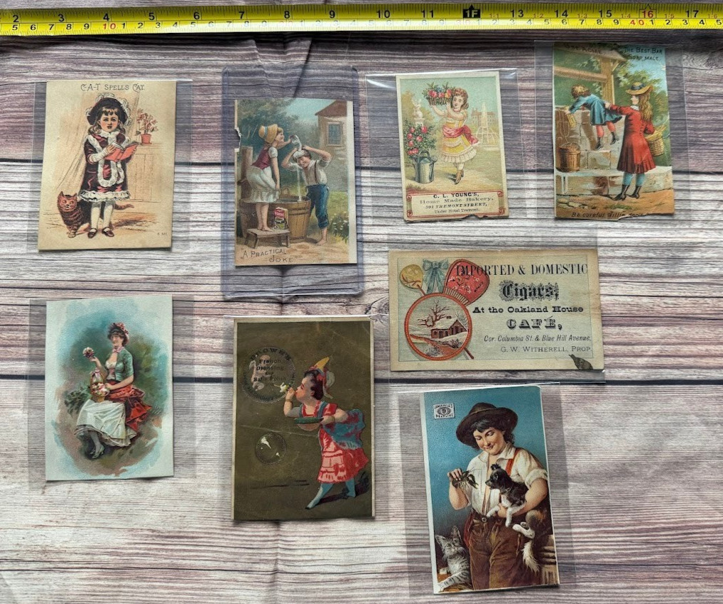 Lot of 8 Vintage Antique Advertising Prints Postcards Trade Cards Early 1900's