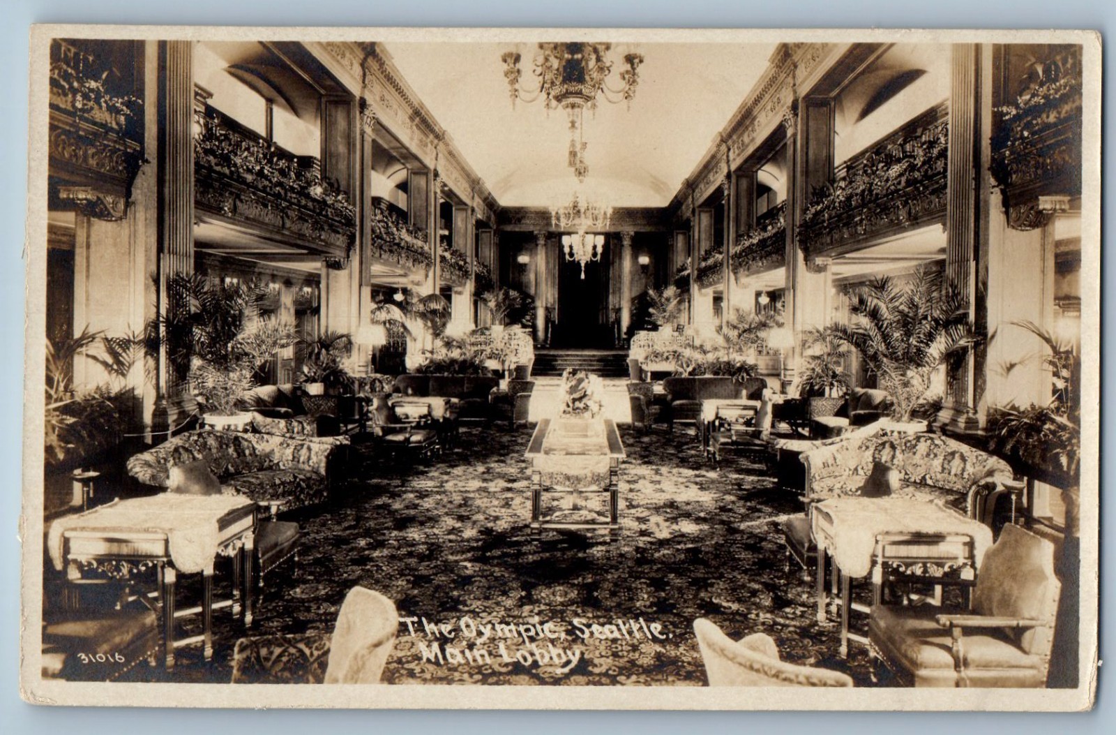 c1930\'s The Olympic Seattle Main Lobby Interior Seattle WA RPPC Photo Postcard