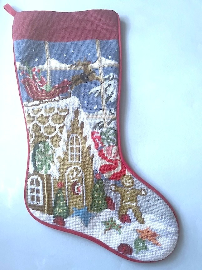Sferra Needlepoint Christmas Goodies Holiday Stocking Hand Stitched Wool New