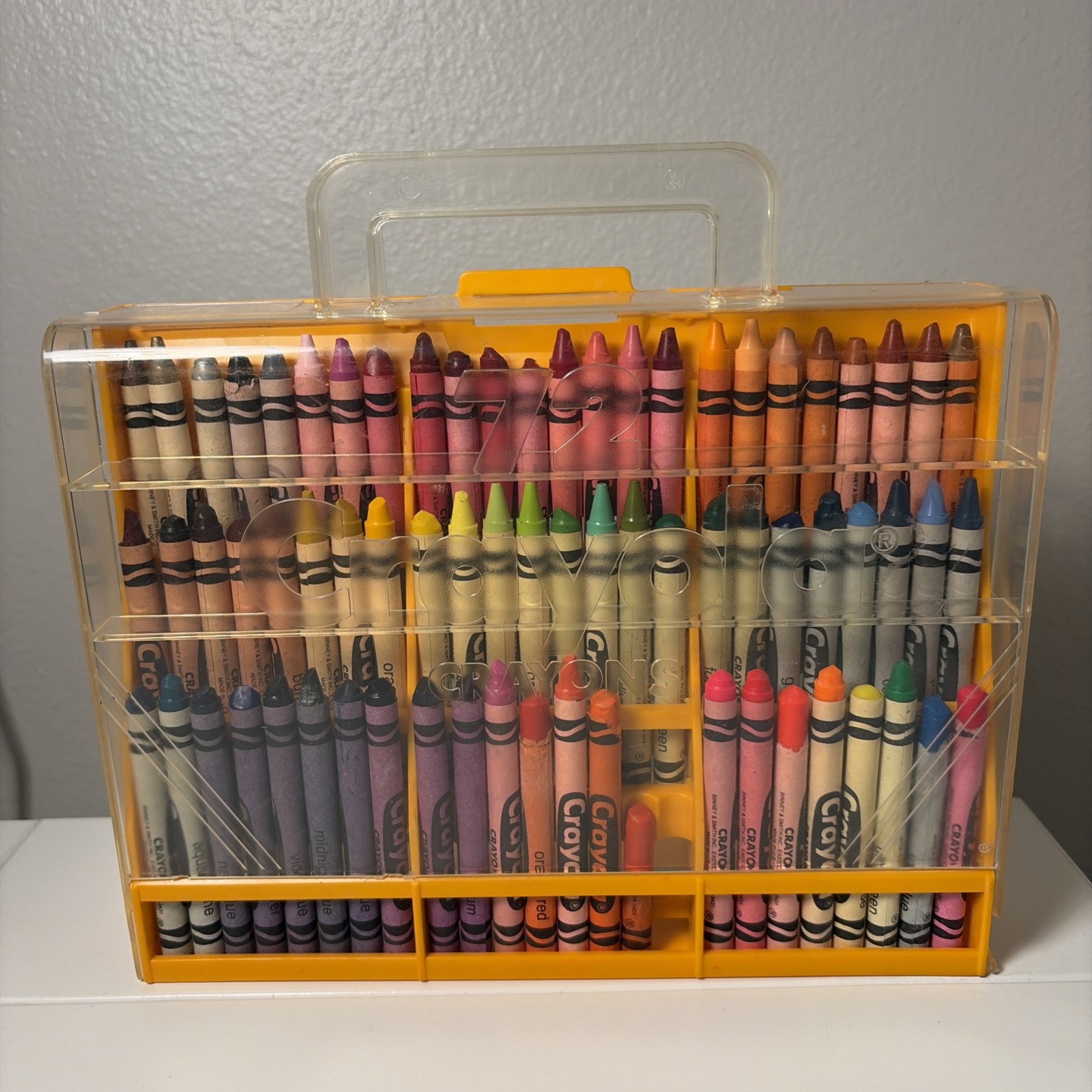 Vintage 72 Crayola Holder Various Crayons Storage Case Sharpener 1989      