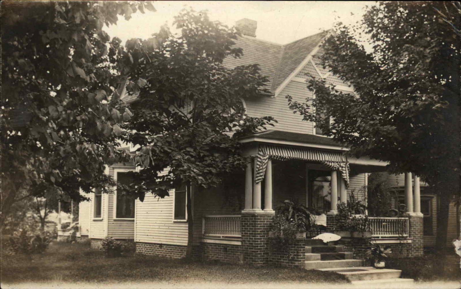 Pretty Home & Porch Swanton Ohio OH Cancel 1907 Real Photo Postcard