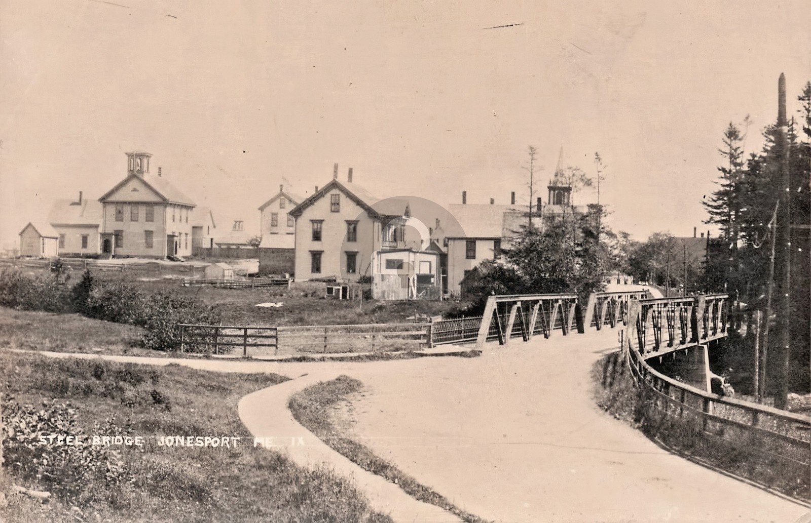 Steel Bridge Village Jonesport Maine ME RPPC Photo Postcard COPY