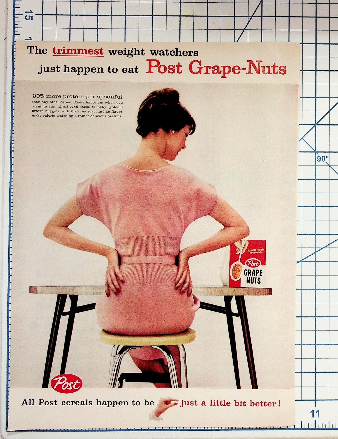Vintage 1960s Post Grape-Nuts Cereal Magazine Ad Weight Watchers