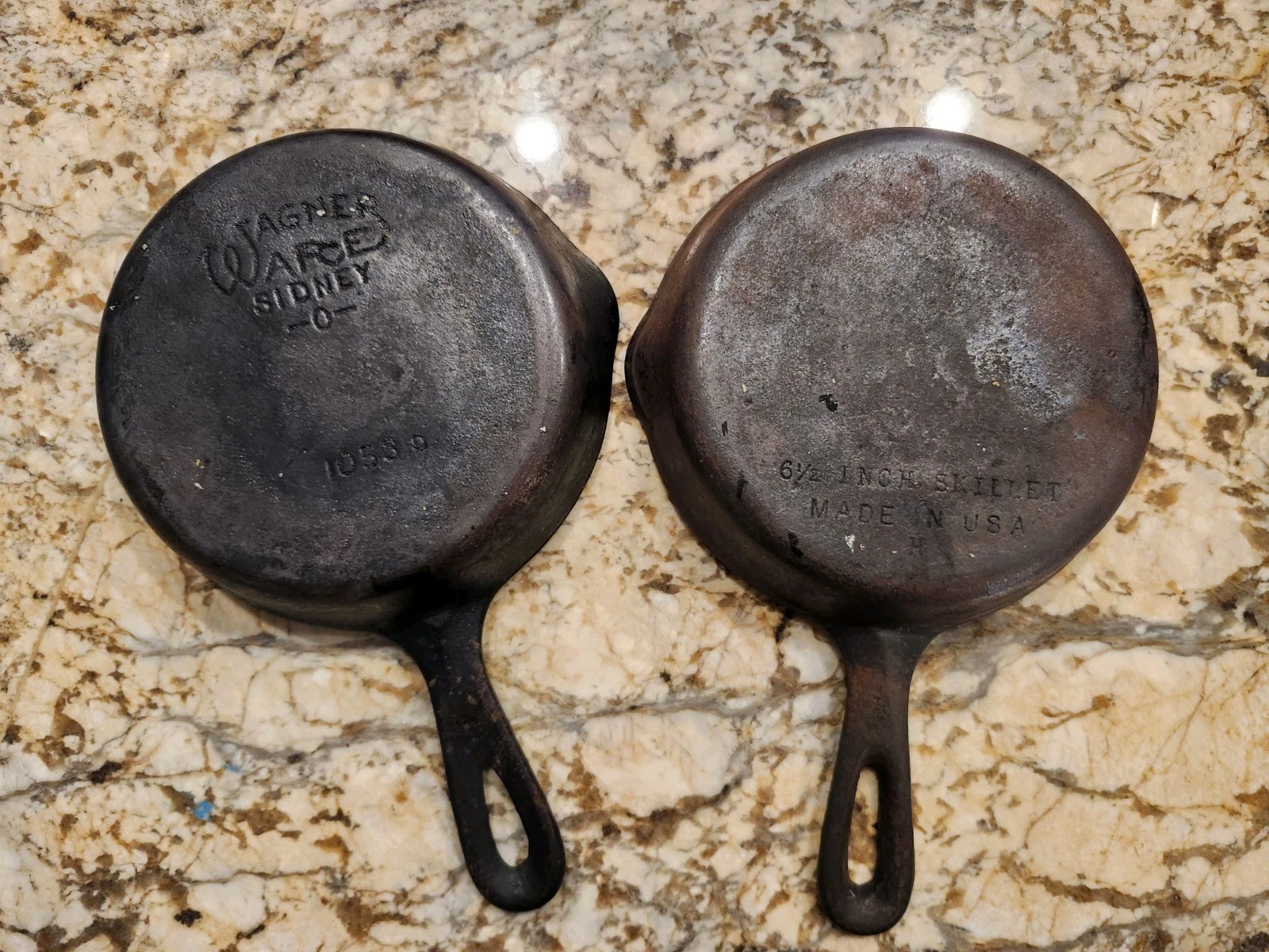 Wagner Ware #3 Cast Iron Skillet Lot Of 2 6.5”, No. 1053, H Sidney, USA Vintage