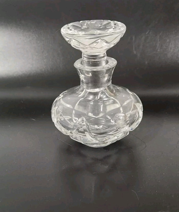 Vintage Art Deco Ofnah Cut Crystal Glass Perfume Bottle w/ Stopper 