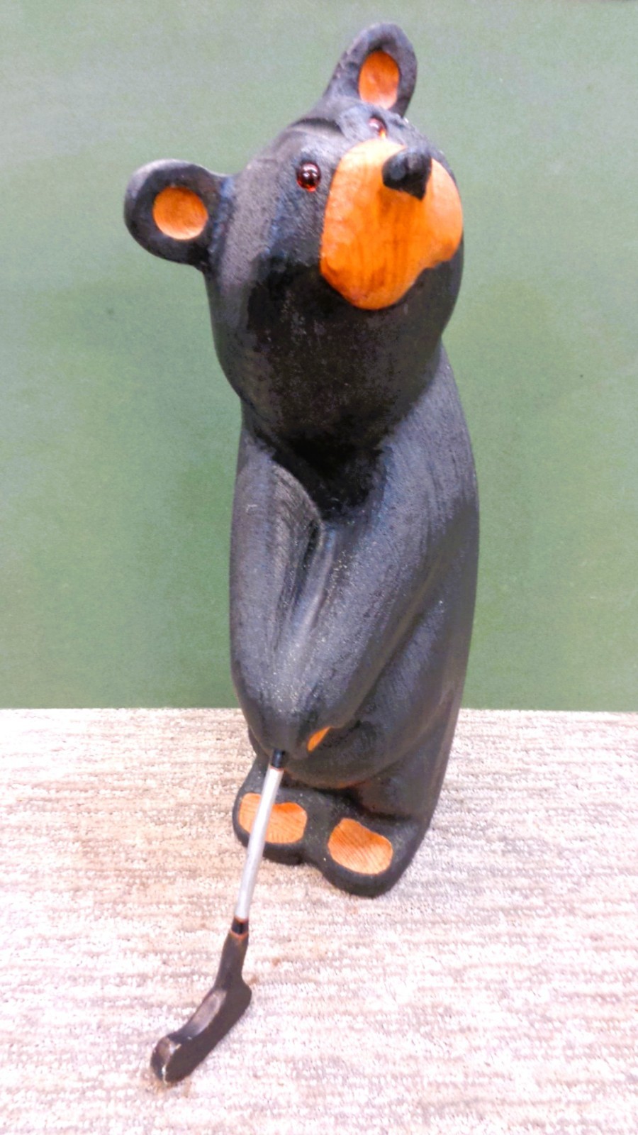 Big Sky Bears Jeff Fleming Hand-Carved Solid Wood Bear Golfer w/Club, 19” Tall Big Sky Bears Jeff Fleming Hand-Carved Solid Wood Bear Golfer w/Club, 19” Tall