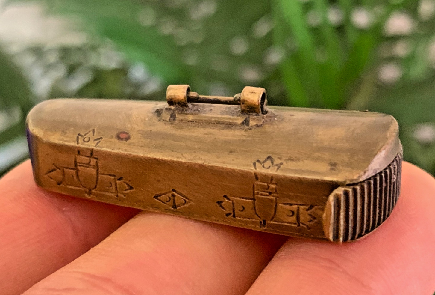 19C Antique Novelty Brass Vesta Case Match Safe Striker Violin Case Tobacciana